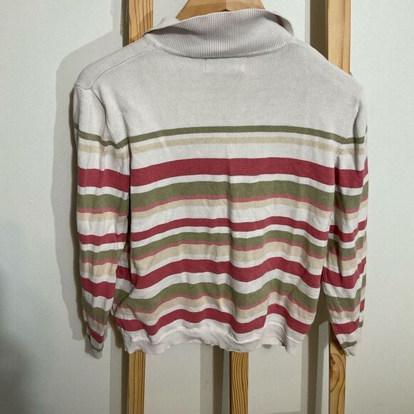 Alfred Dunner collared , v-neck half zip sweater striped size large - Picture 7 of 11